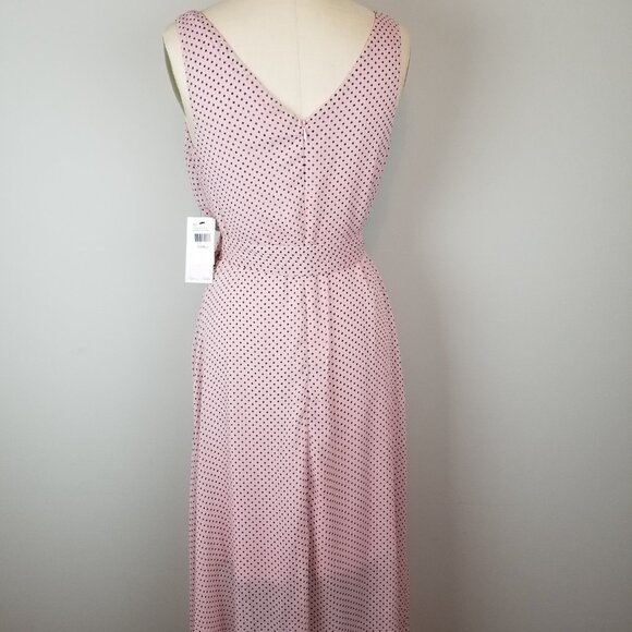 Lapis & Lillies Blush Pink & Black Dot Faux Wrap Chiffon Dress * Small * NEW Tag - Picture 7 of 9